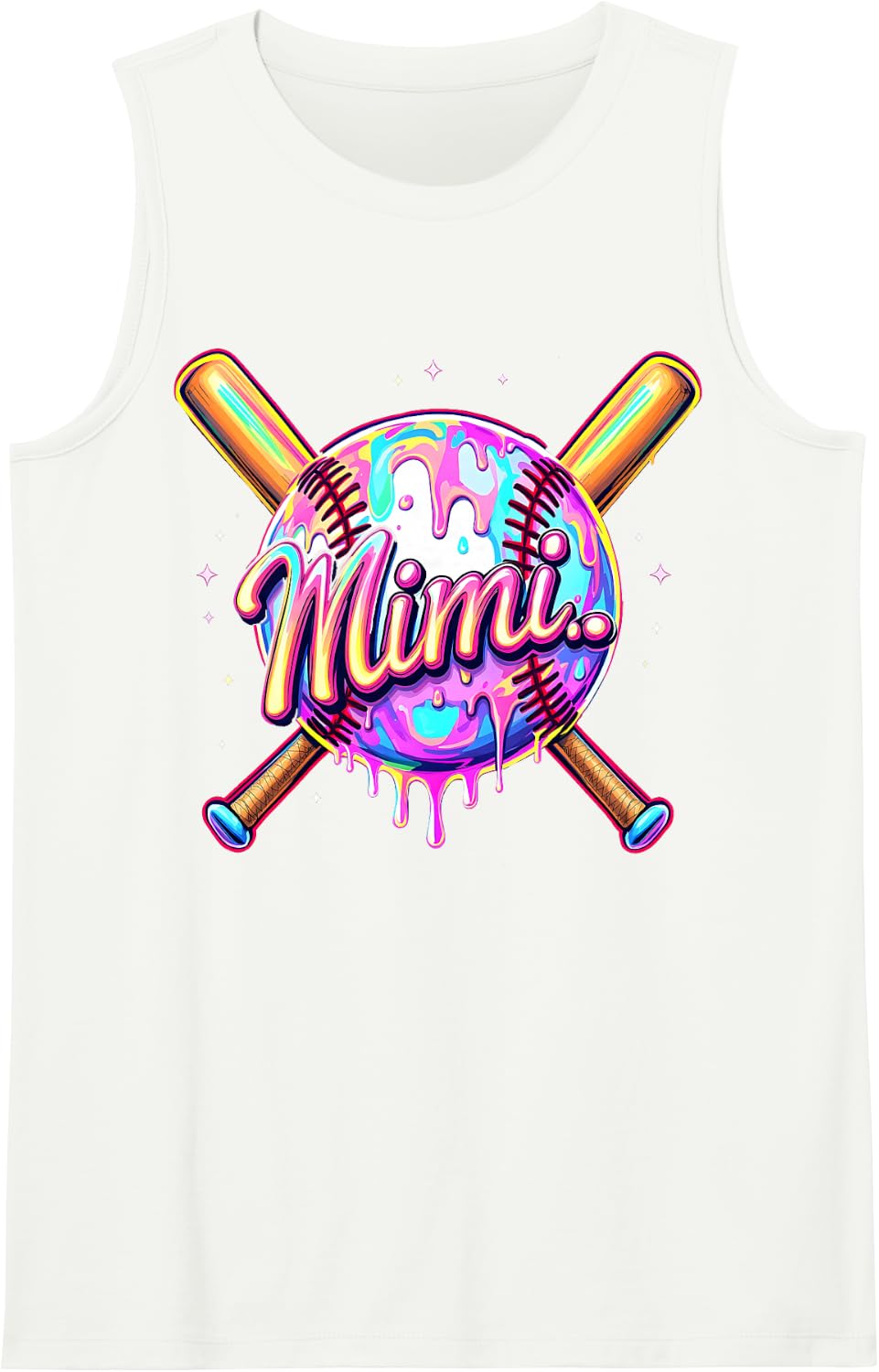 Baseball Drip Mimi Cute Tie Dye Baseball Women Mother's Day Sleeveless Tank Top - White