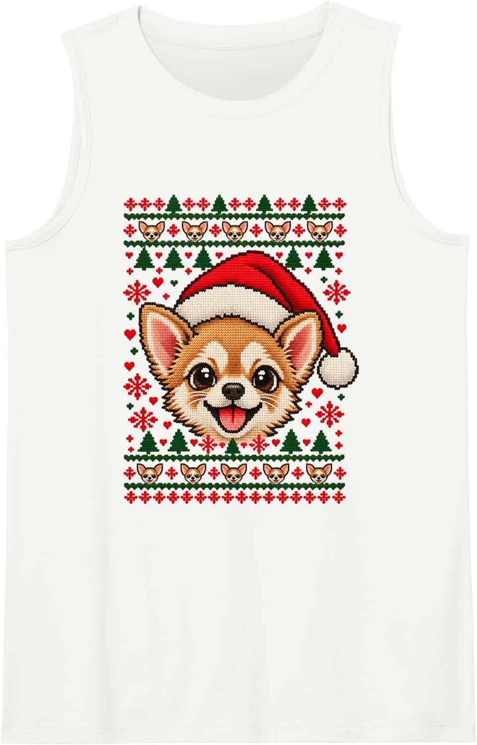 Happy Chihuahua Christmas Santa Hat Sweater Men Women Sleeveless Tank Top - White