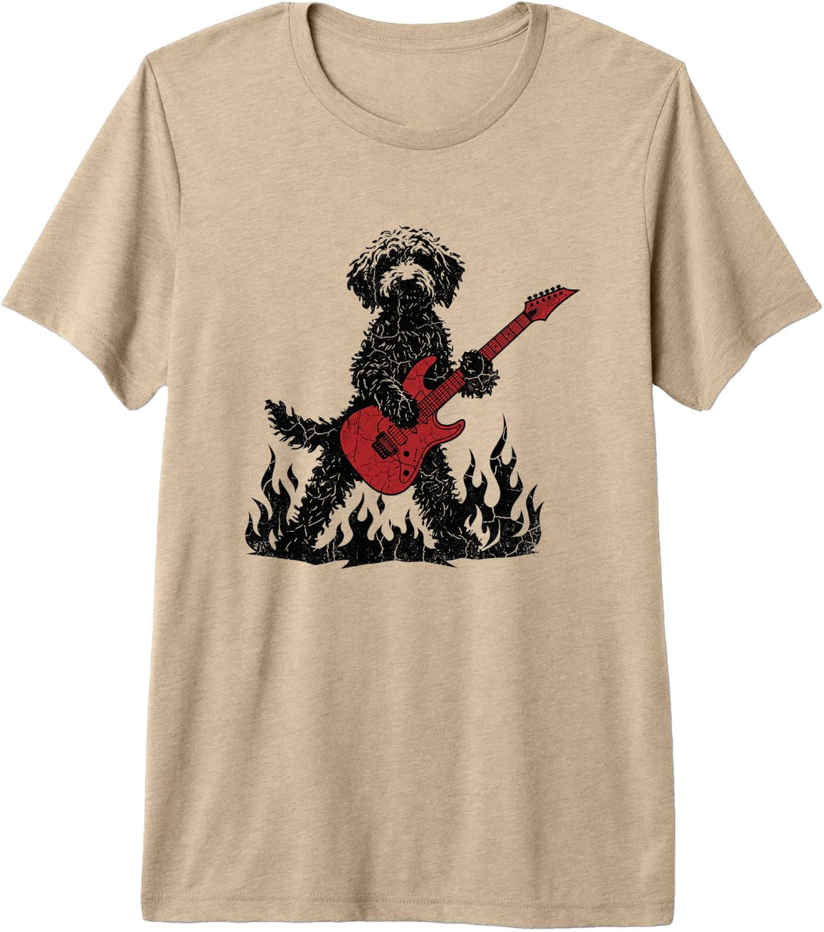 Rock Goldendoodle Dog Tshirt Playing Guitar Music Lover Premium Tri-Blend T-Shirt - Tan
