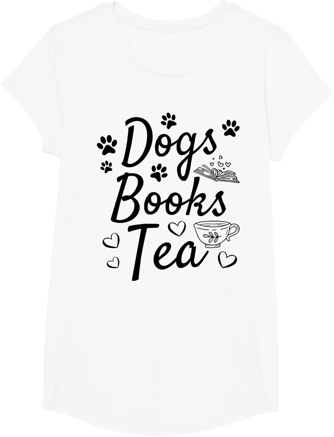 Dogs Books Tea Book Reading Books Dog Owner Book Lover T-Shirt - Girls White