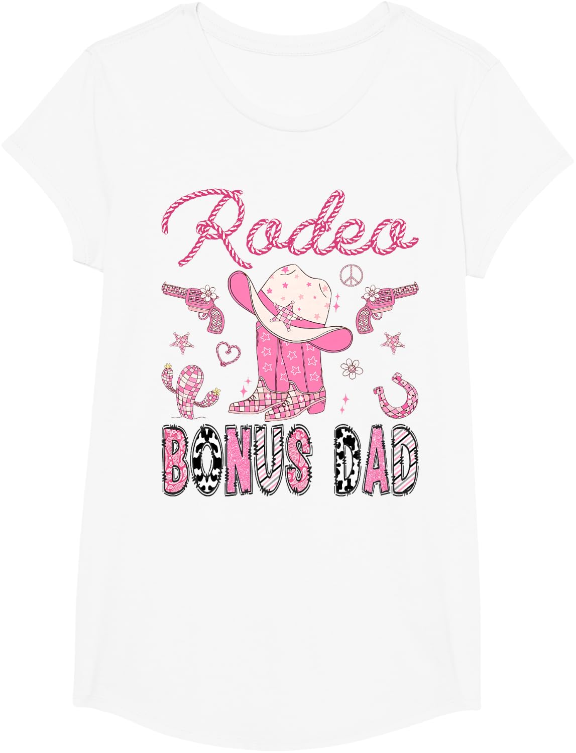 Rodeo Bonus Dad Disco Cowgirl Boots 1st Birthday Girl T-Shirt - Girls White