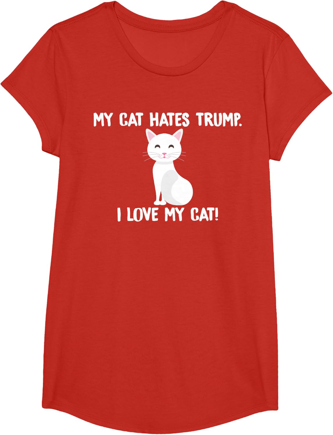 My Cat Hates Trump Funny Anti Trump T-Shirt Tee for Cat Lovers Political Humor Shirts - Girls Red