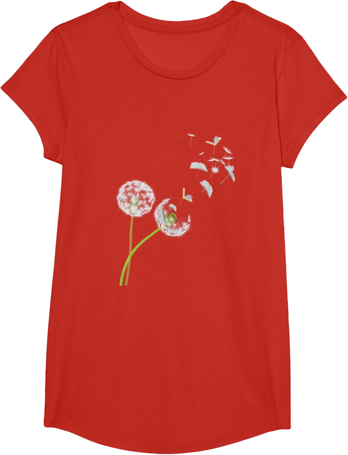 Dandelion Book Lover Gift Idea Bibliophile Reading T-Shirt - Girls Red