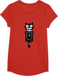 Black Cat Kawaii Work Watch T-Shirt - Girls Red