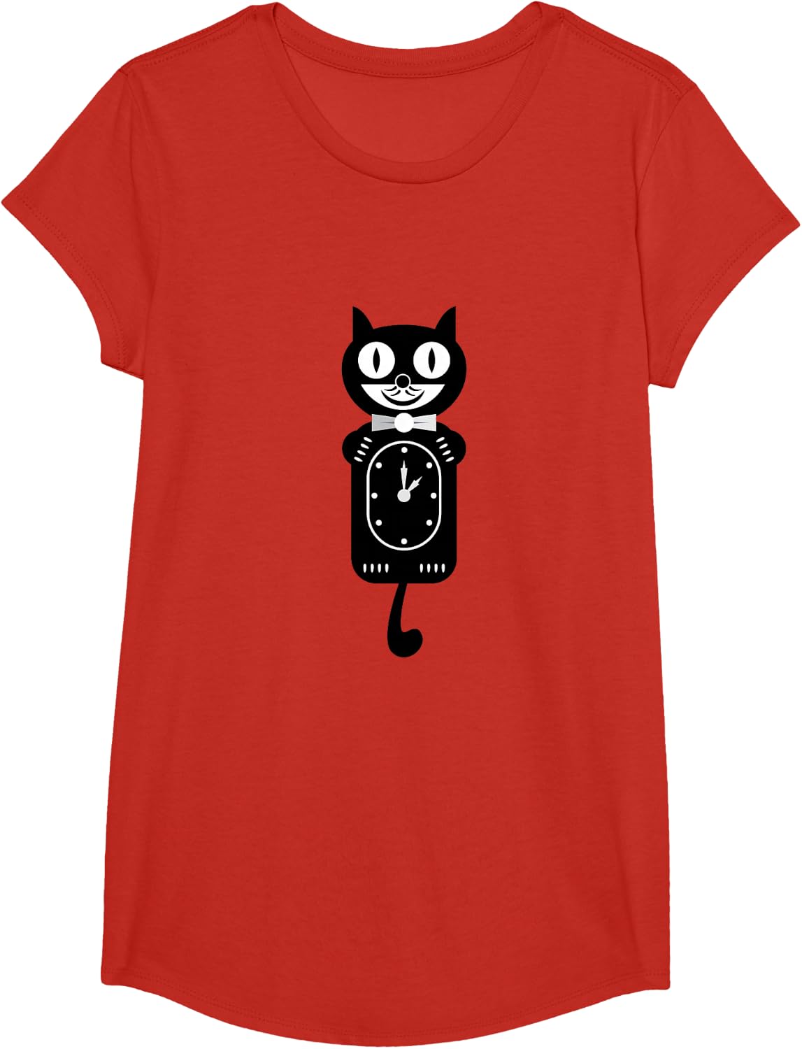 Black Cat Kawaii Work Watch T-Shirt - Girls Red