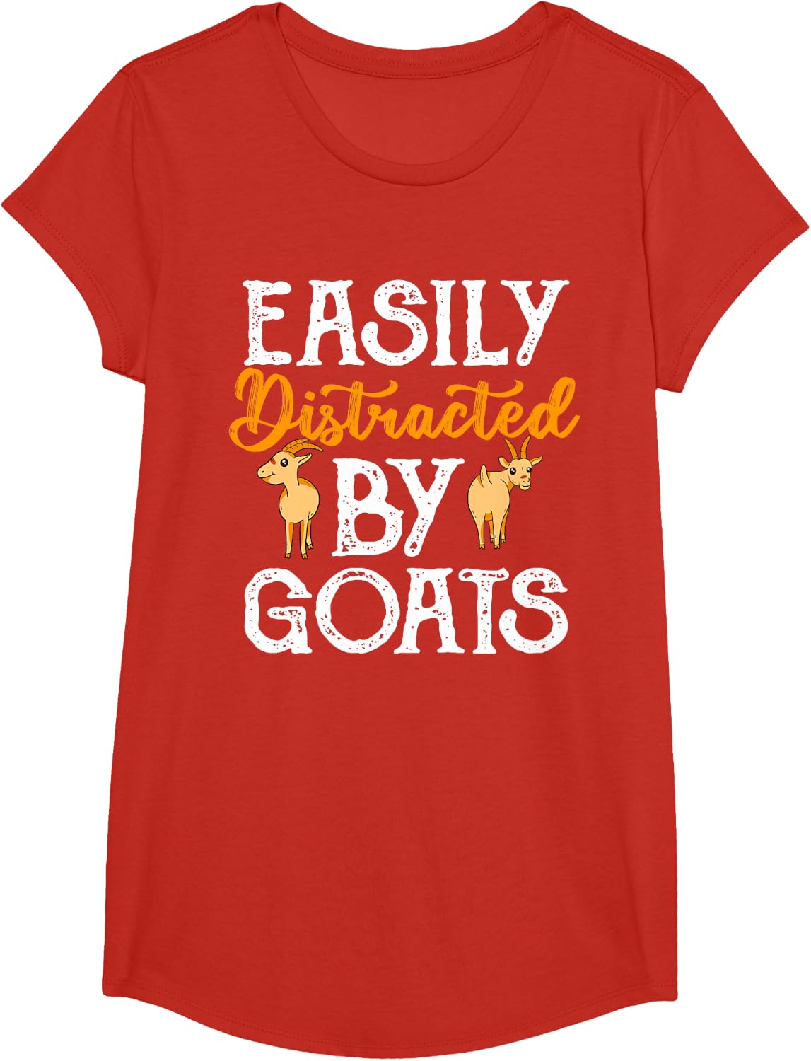 Easily Distracted By Goats Animal Caprine Farmer Gift Goat T-Shirt - Girls Red