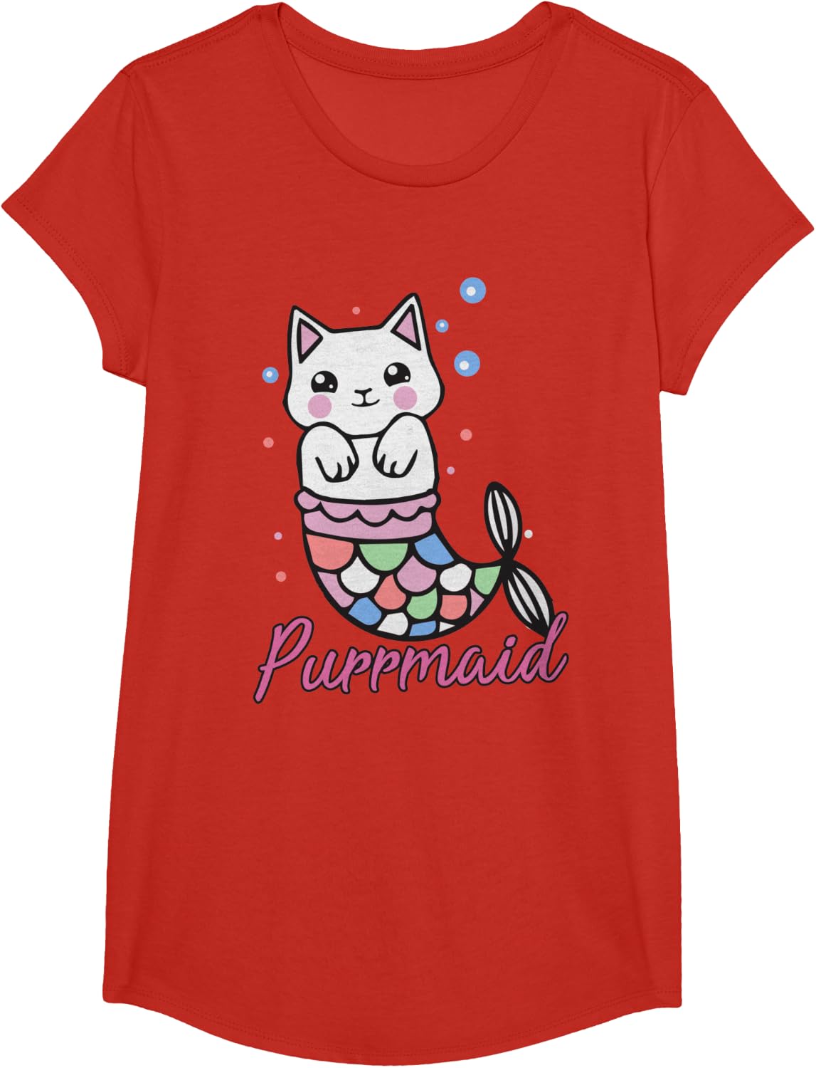 Purrmaid Half Cat Mermaid Meowmaid Lover Funny Kitten T-Shirt - Girls Red