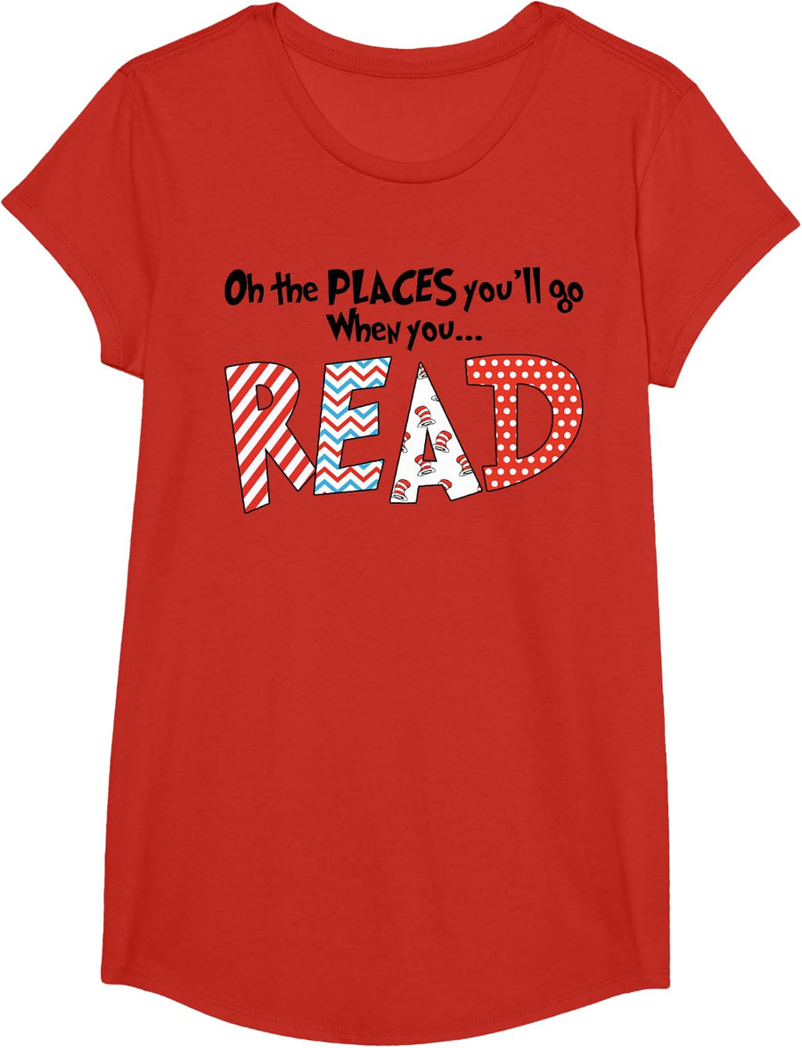 Cute Read Reading Day Book Lovers Tee T Shirt for Teachers Students Kids - Girls Red