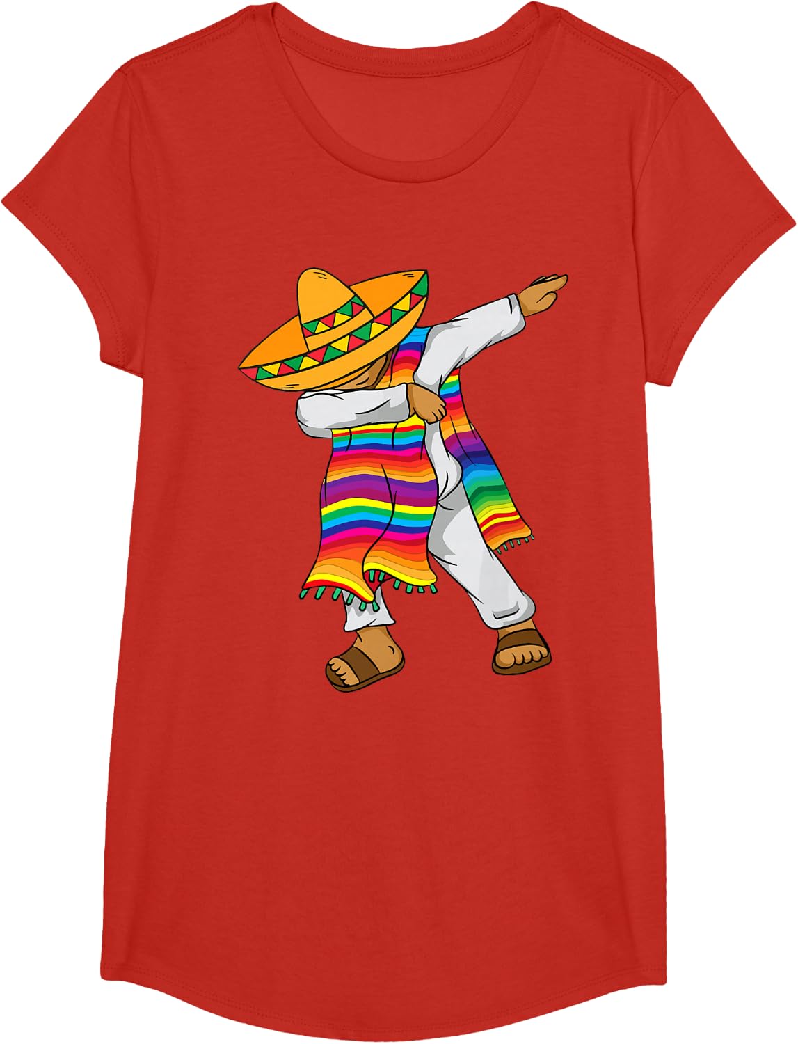 Mexican Poncho Dab Boy Mexico Hispanic Heritage Month Kids T-Shirt - Girls Red