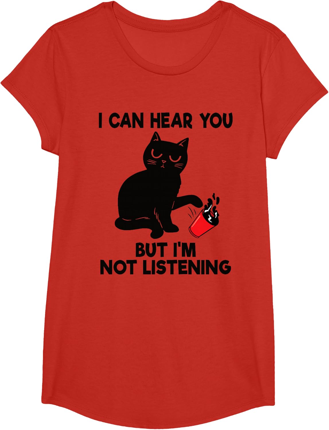 I Can Hear You But I'm Not Listening Funny Cat Lover Coffee T-Shirt - Girls Red