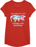 The World Is A Cat Playing With Australia T-Shirt - Girls Red