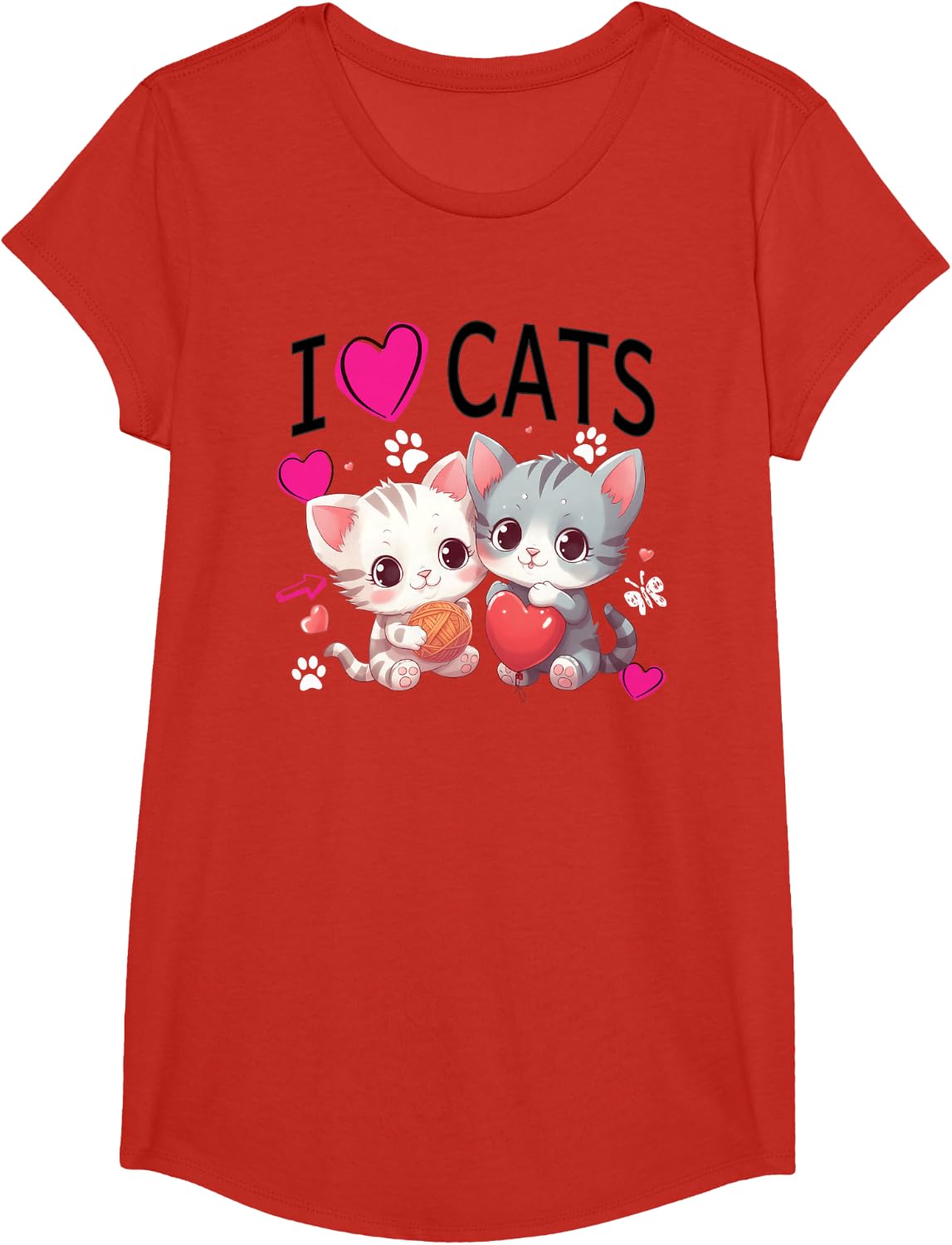 Just a girl who loves cats I love Kitten Cute Art T-Shirt - Girls Red