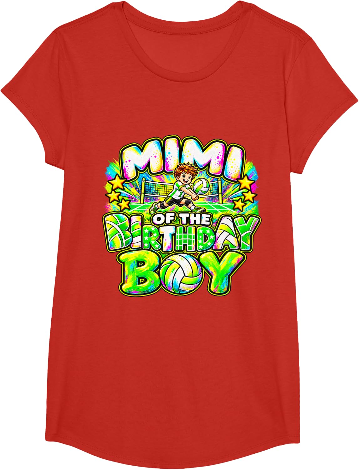 Mimi of The Birthday Boy Volleyball Player Colorful T-Shirt - Girls Red