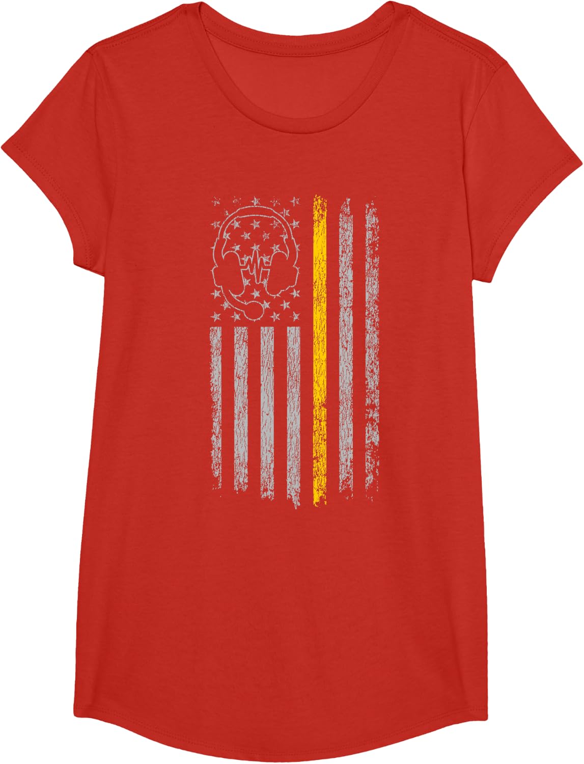 911 Police Dispatcher Job Appreciation HD0 911 Dispatcher Thin Gold Yellow Line American Flag T-Shirt - Girls Red