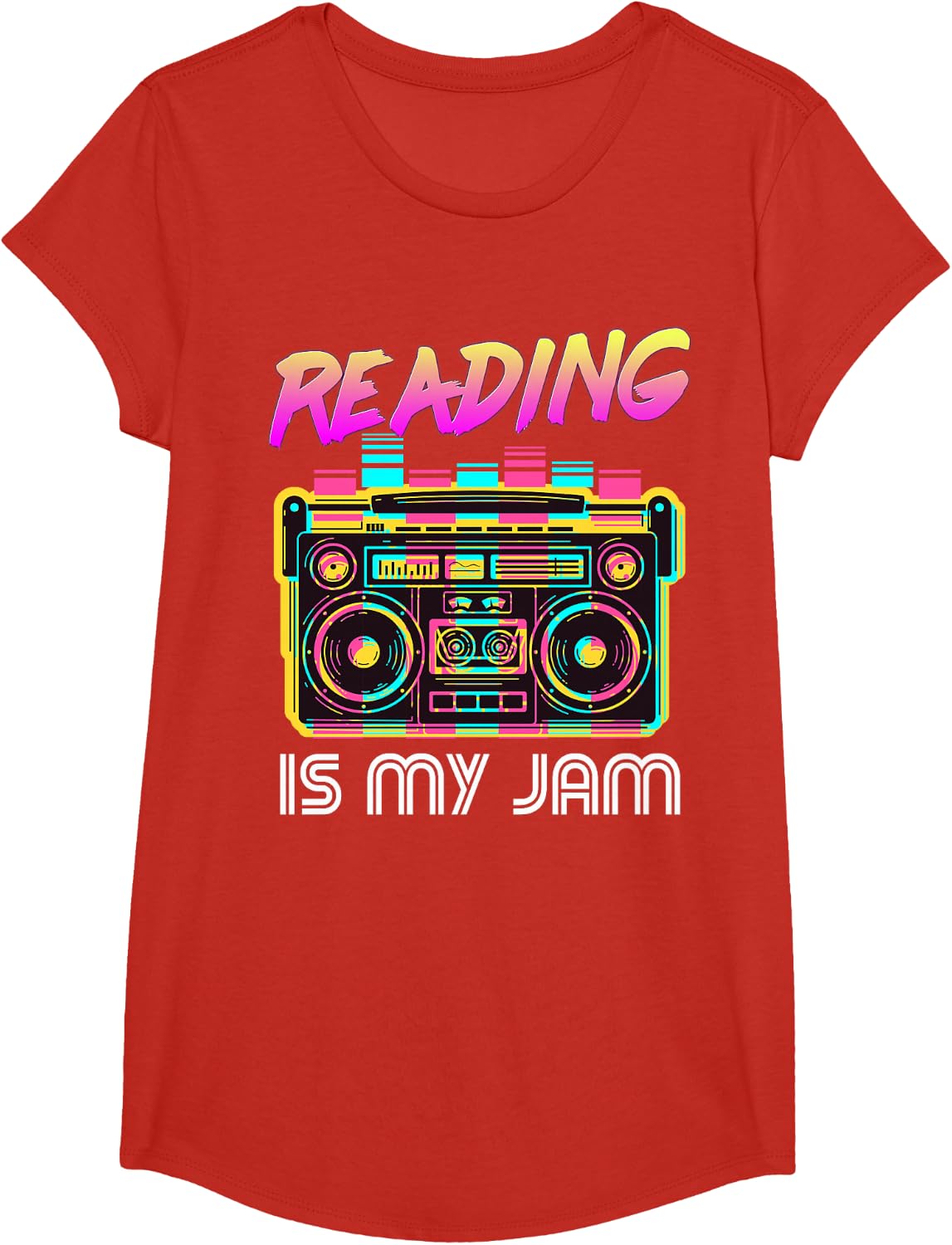 Reading is My Jam Retro 80s Teacher Shirt Vintage Boombox Back to School Tee T-Shirt - Girls Red