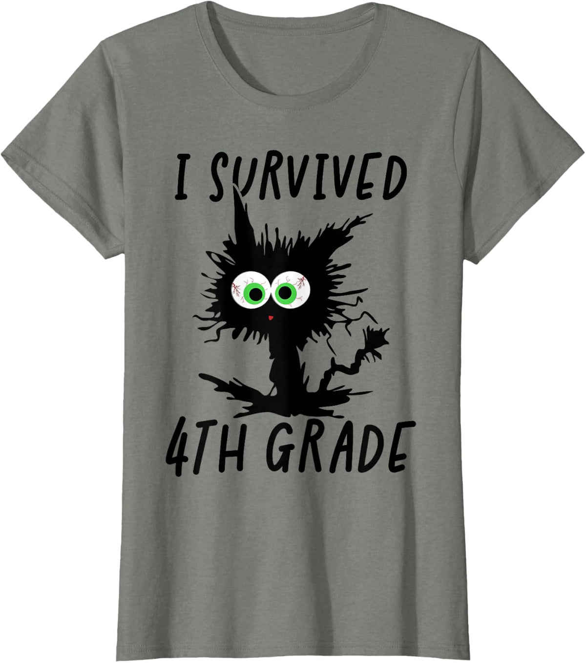 I Survived Fourth Grade Cat T-Shirt - Olive Heather