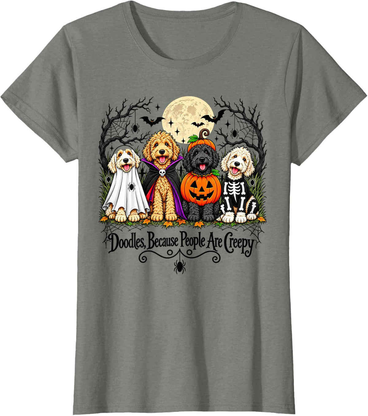 Doodles Because People are Creepy Halloween Dogs Costume T-Shirt - Olive Heather