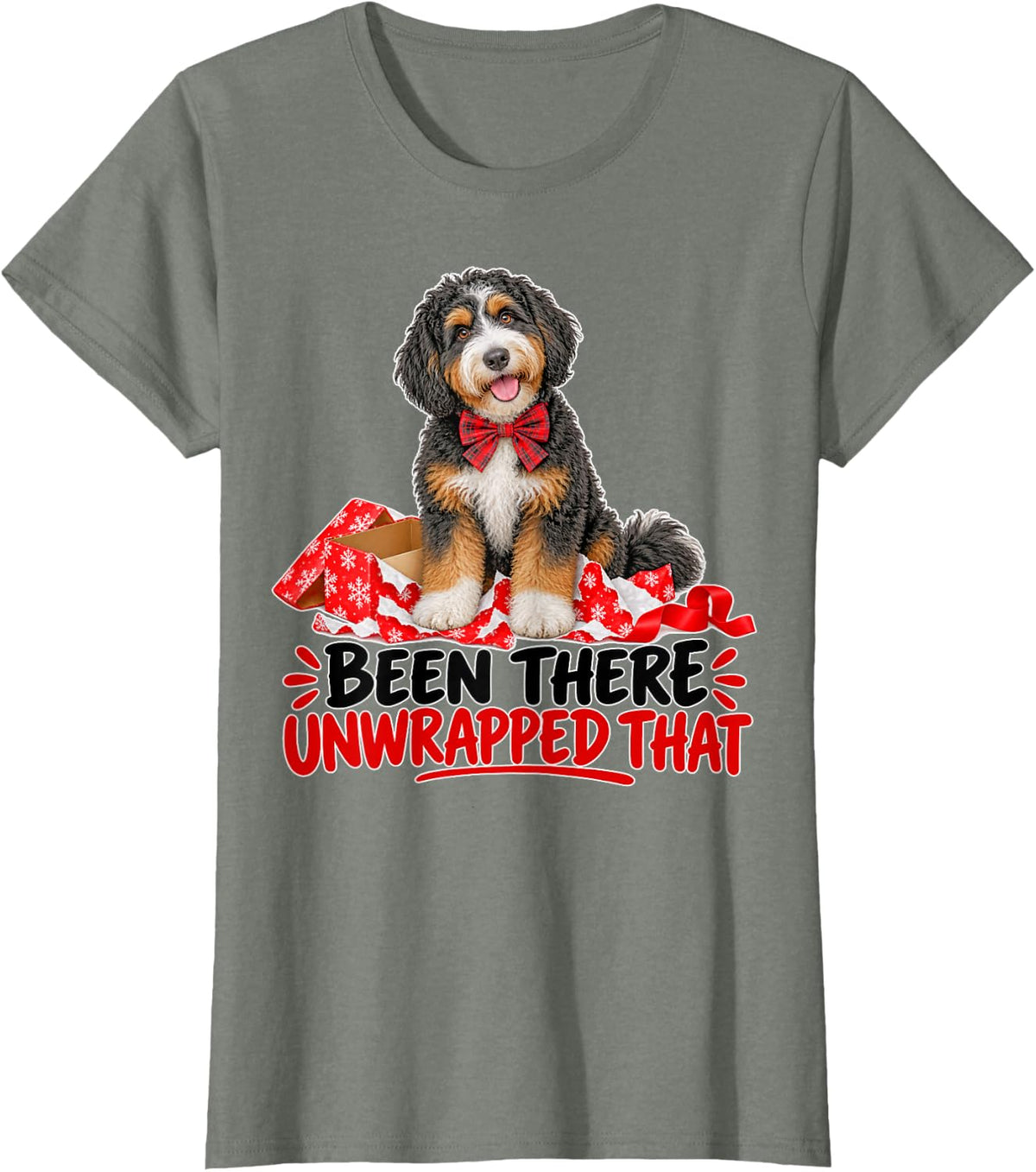 Bernedoodle Christmas Dog Unwrapped Presents Doodle T-Shirt - Olive Heather