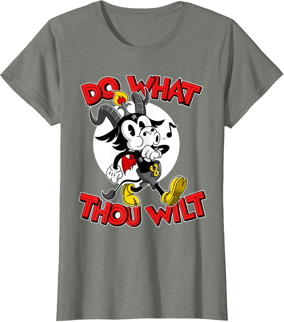 Do What Thou Wilt Baphomet 30s Cartoon Occult Esotericism T-Shirt - Olive Heather