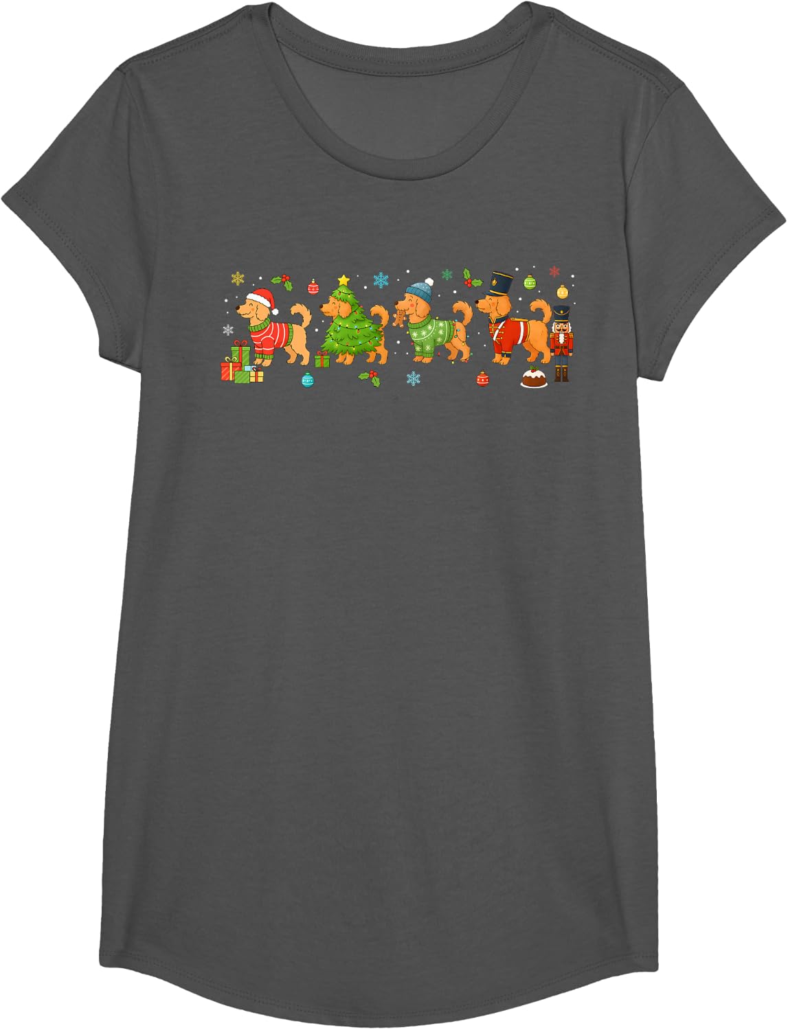 Cute Goldendoodle Dogs Christmas Lights Golden Doodle Dog T-Shirt - Girls Asphalt Grey