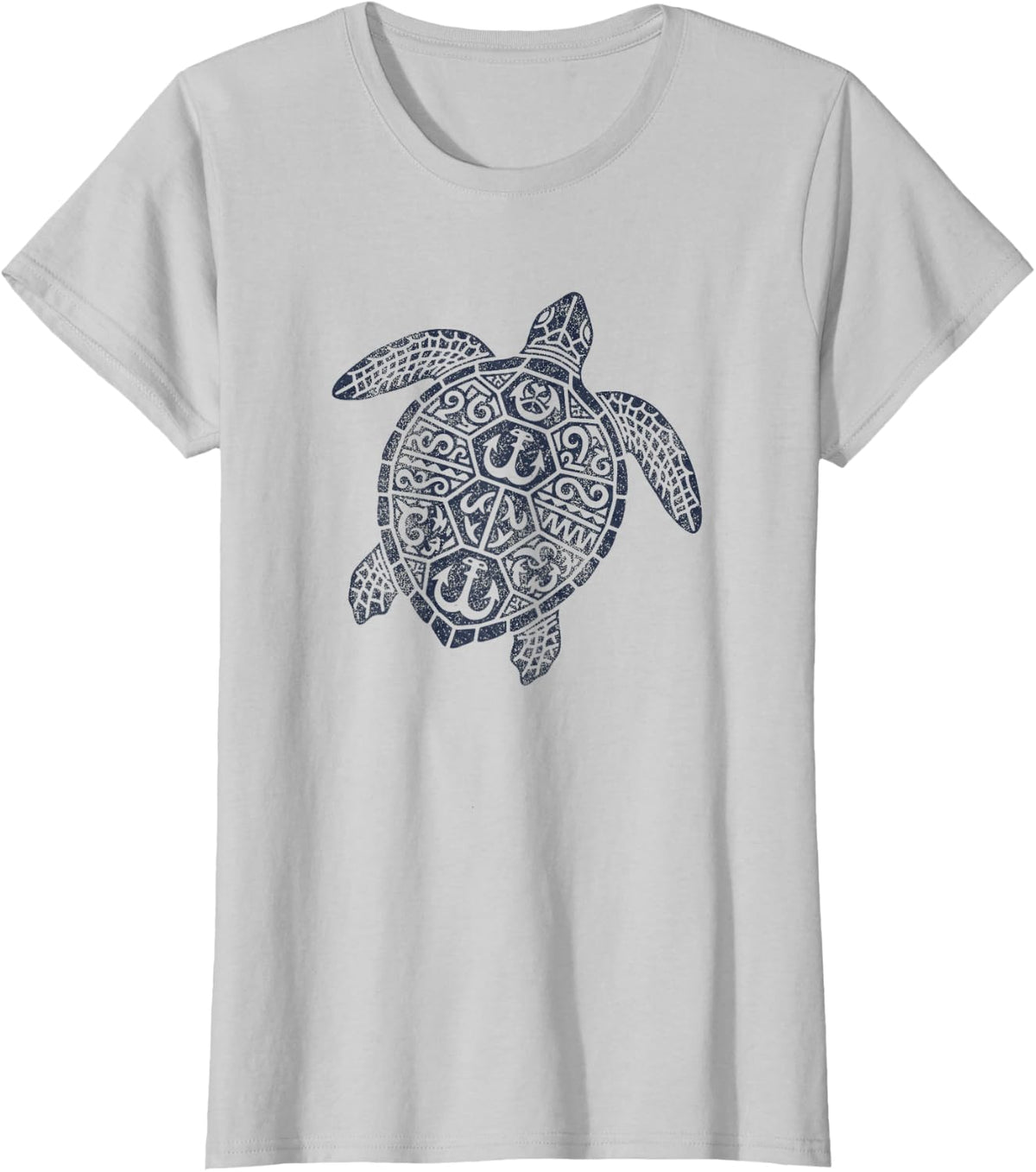 Hawaiian Honu Sea Turtle Polynesian Tribal Vintage T-Shirt - Silver Grey