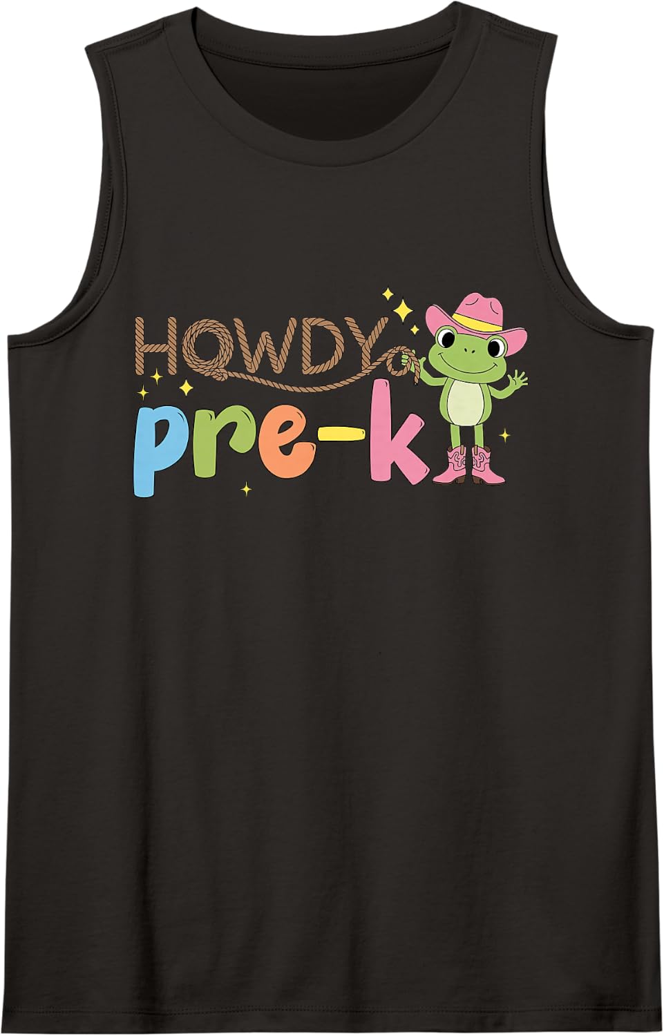 Howdy Pre-K Western Cowboy Frog Preschool Teacher Student Sleeveless Tank Top - Black