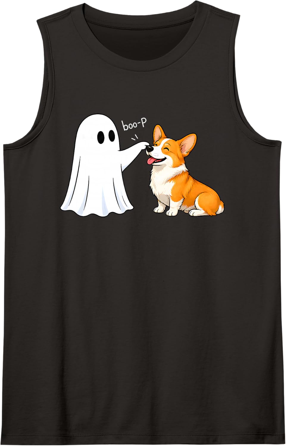 Pembroke Welsh Corgi Boo P Ghost Halloween Funny Dog Lover Sleeveless Tank Top - Black