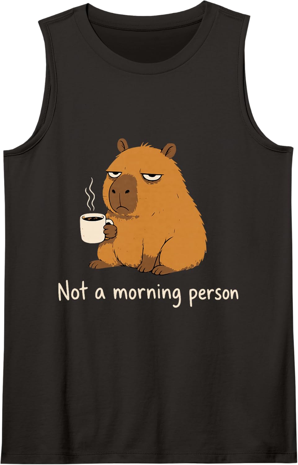 Not a Morning Person Capybara Coffee Morning Groop Saying Sleeveless Tank Top - Black