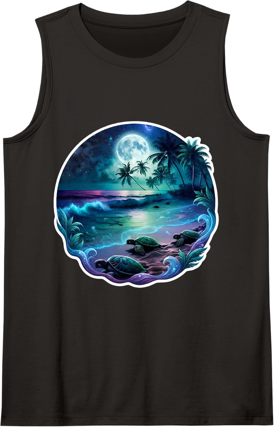 Sea Turtle Night On The Beach Under Starry Sky Summer Art Sleeveless Tank Top - Black