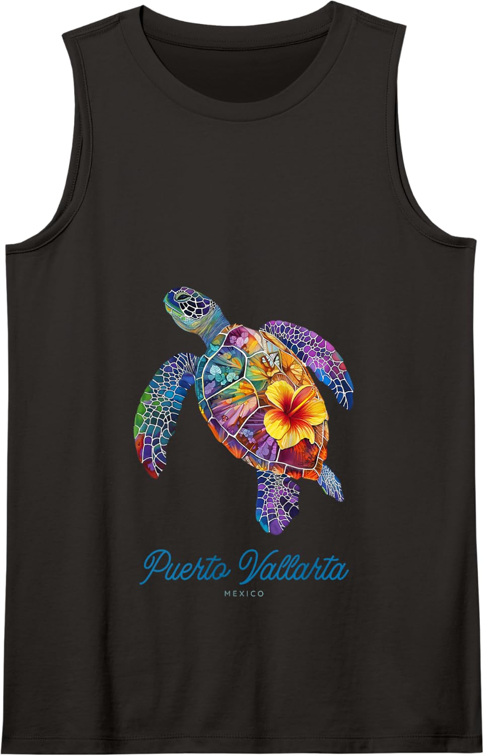Puerto Vallarta Mexico Travel Souvenir Vintage Sea Turtle Tank Top - Black