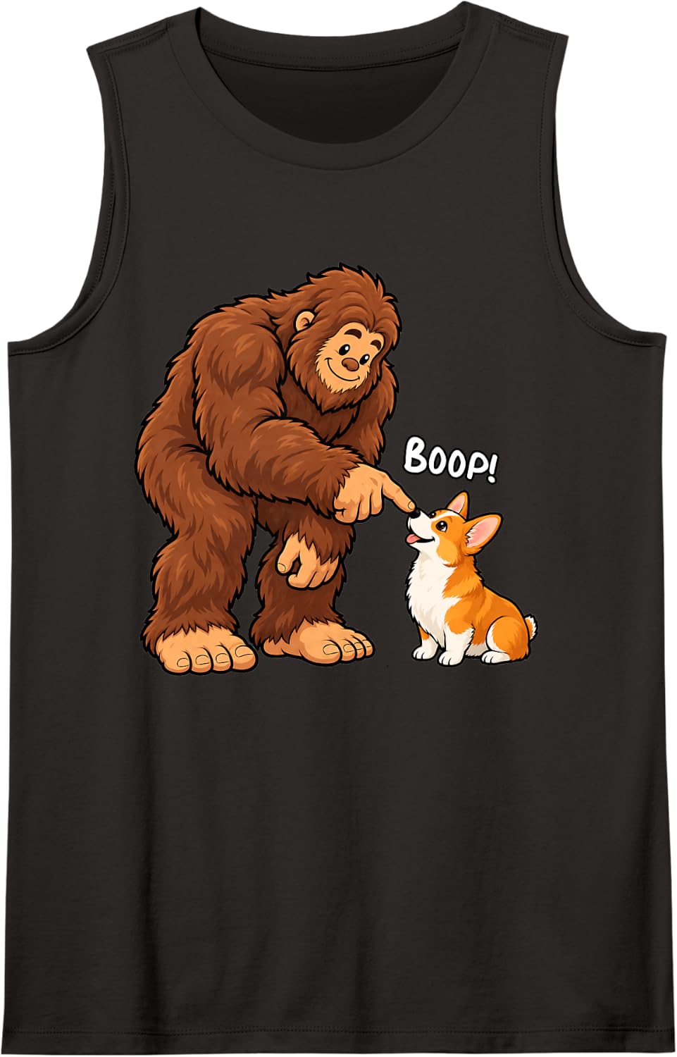 Bigfoot Boop Pembroke Welsh Corgi Funny Dog Lover Sleeveless Tank Top - Black