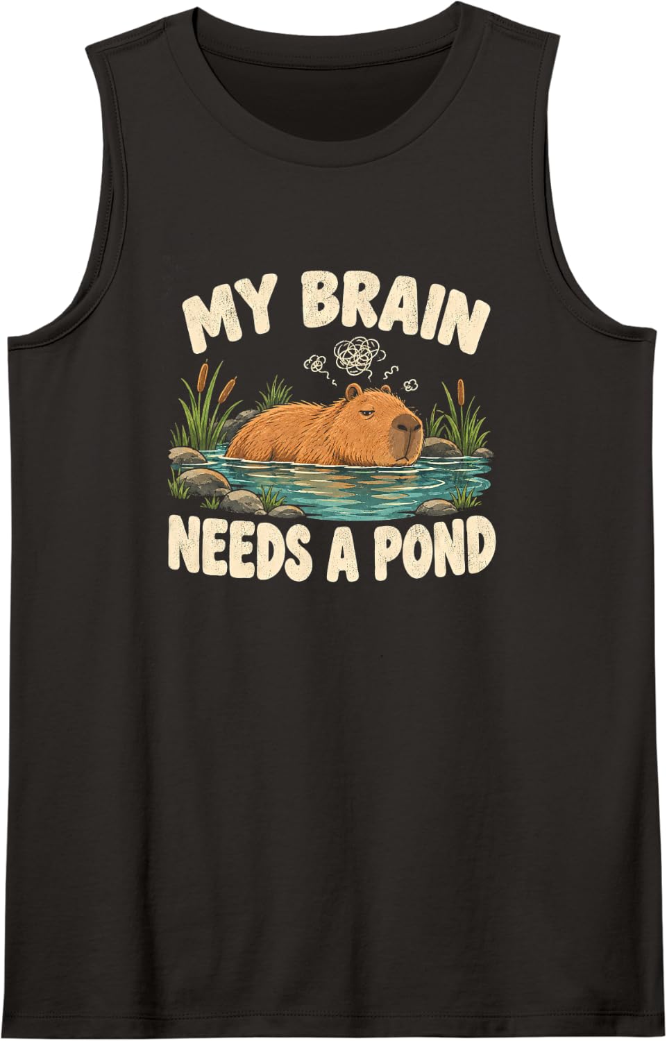 Capybara Mental Health My Brain Needs a Pond Sleeveless Tank Top - Black