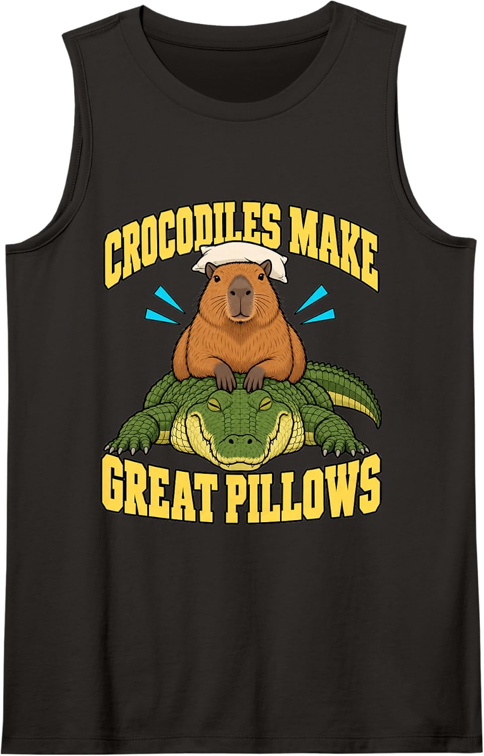 Capybara Crocodiles Make Great Pillows Animal Lover Humor Sleeveless Tank Top - Black