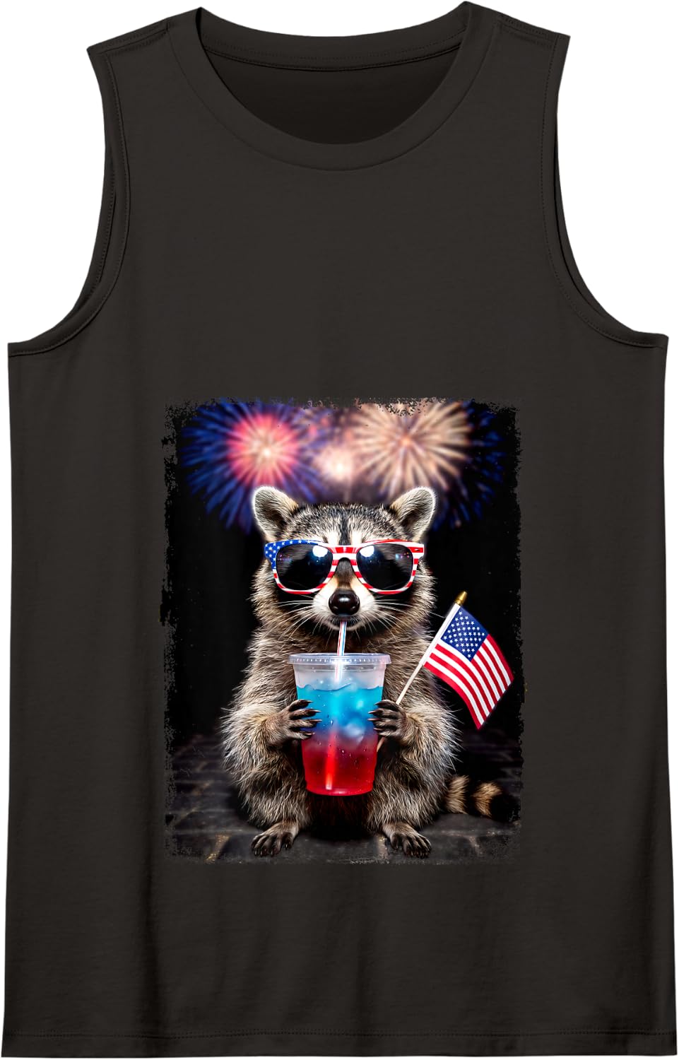 Funny Raccoon 4th of July Patriotic Animal Meme Tank Top - Black