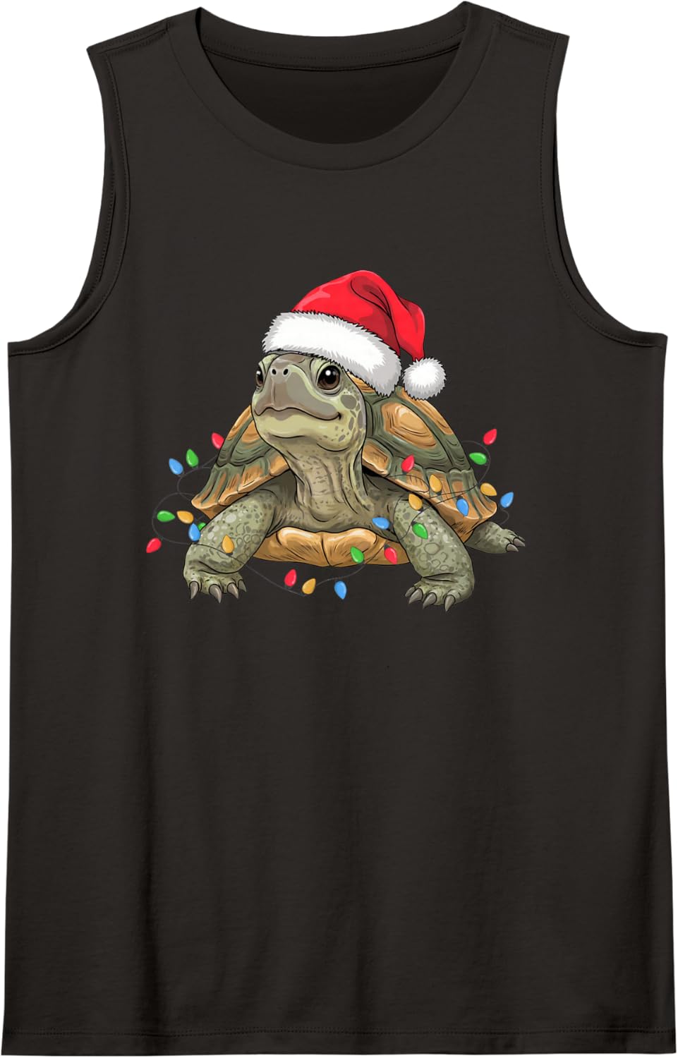 Retro Turtle Funny Santa Hat Christmas Lights Holiday Squad Sleeveless Tank Top - Black