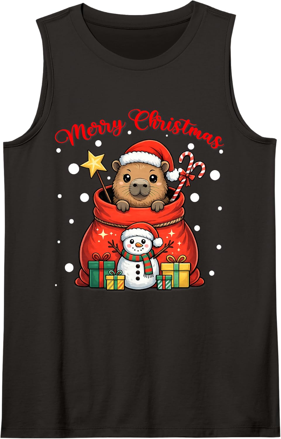 Christmas Santa Hat Capybara Snowman Xmas Girls Women Kids Sleeveless Tank Top - Black