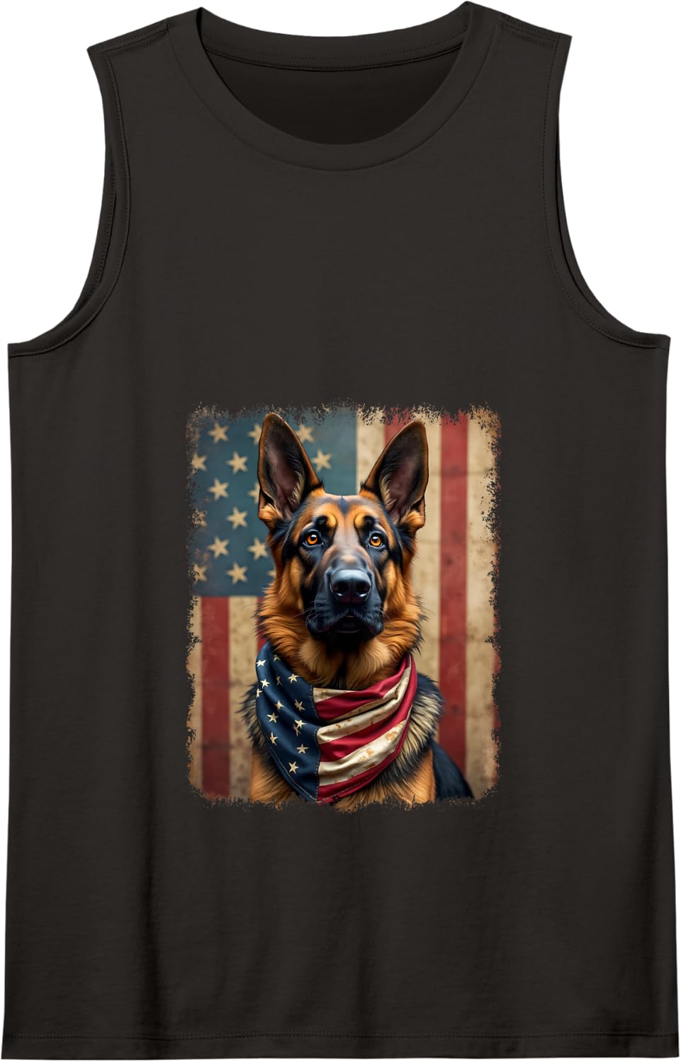 German Shepherd & USA American Flag, Patriotic Shepherd Tank Top - Black