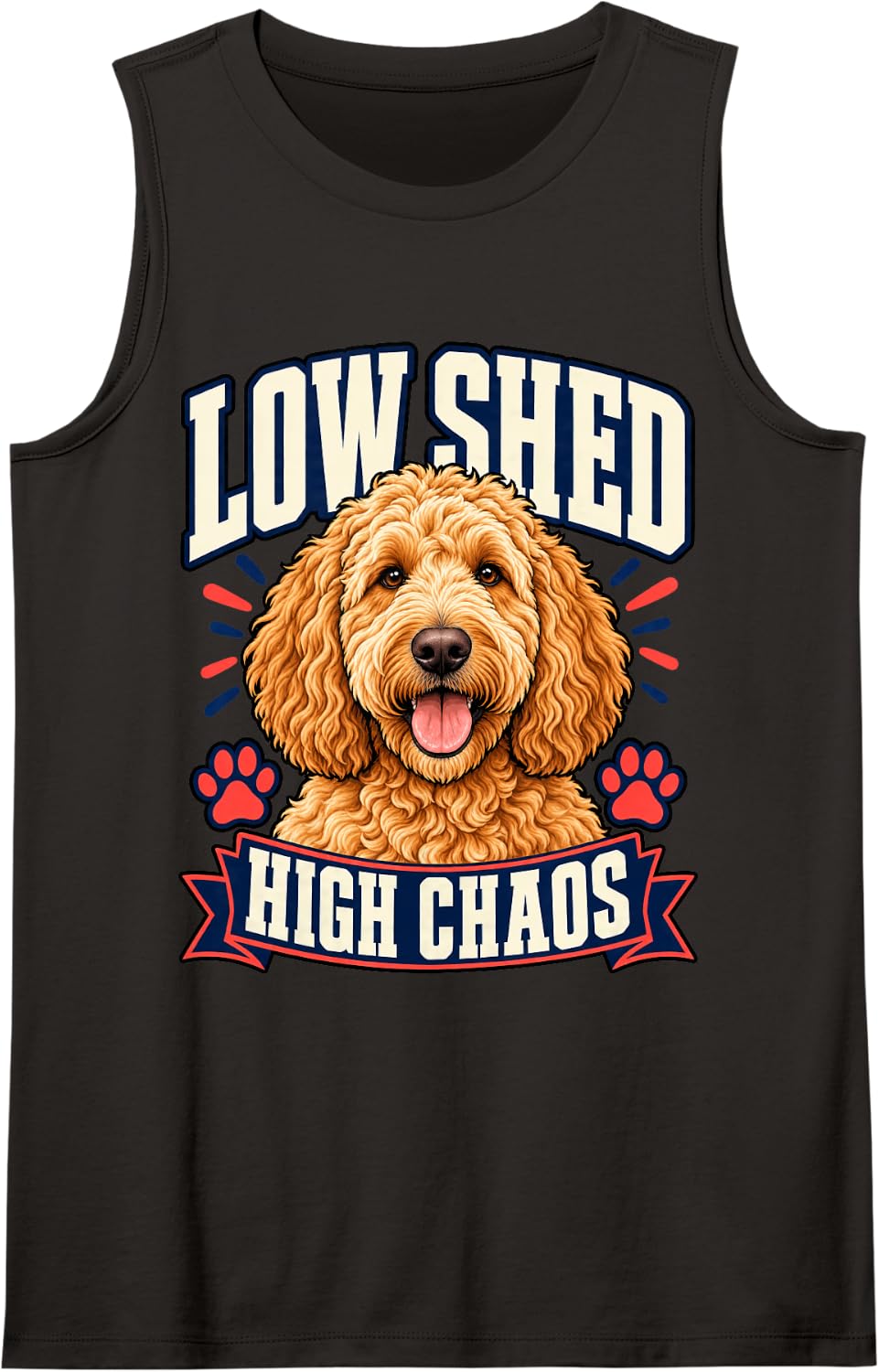 Goldendoodle Low Shed High Chaos Doodle Dad Funny Curly Sleeveless Tank Top - Black