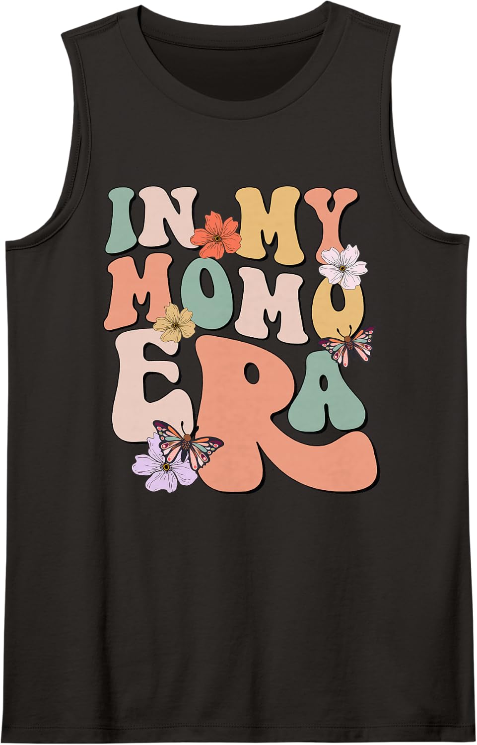 Retro Groovy in My Momo Era Butterfly Mother's Day Sleeveless Tank Top - Black