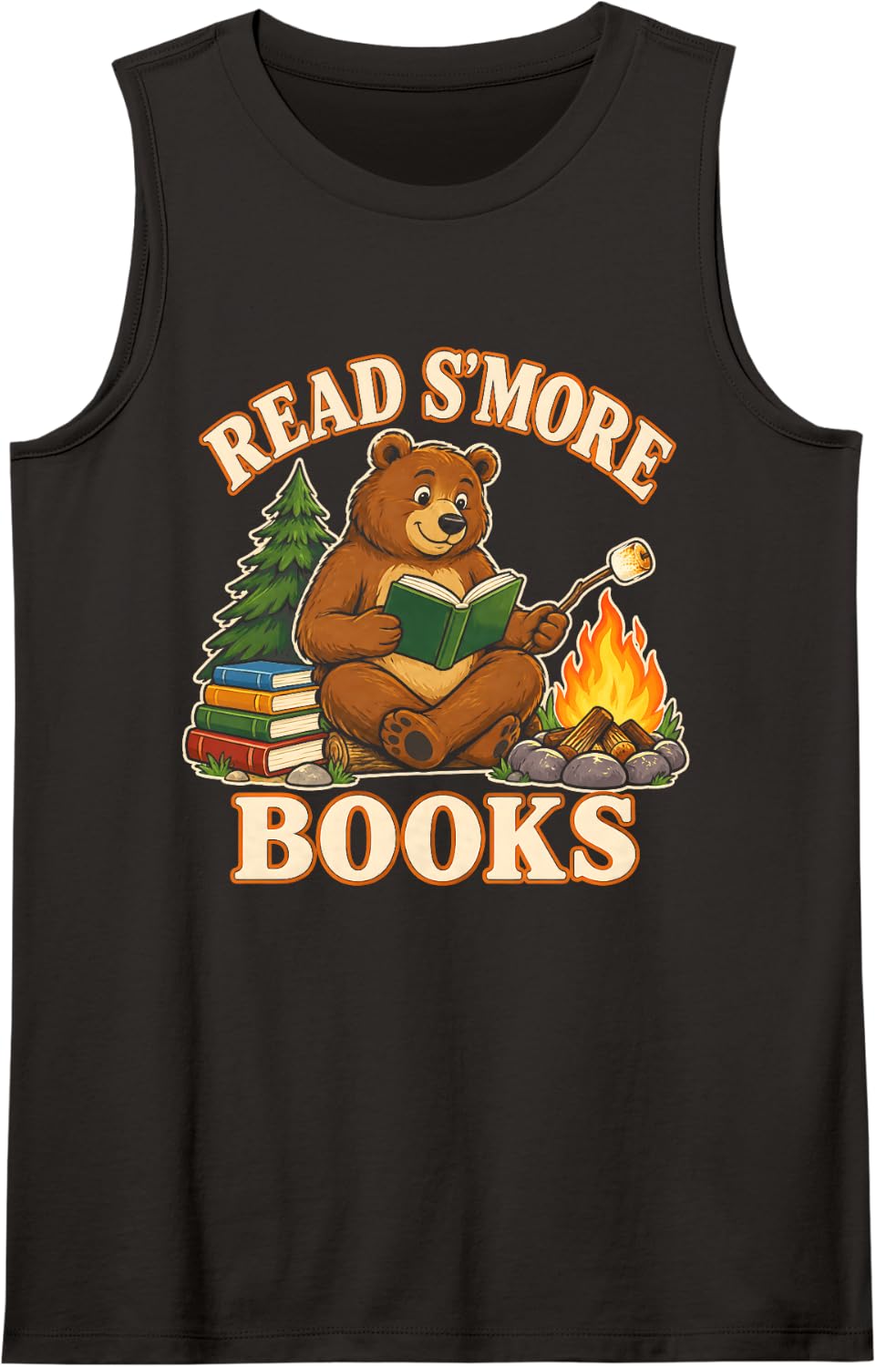 Read S'More Books Camping S'Mores Book Lover Bear Sleeveless Tank Top - Black