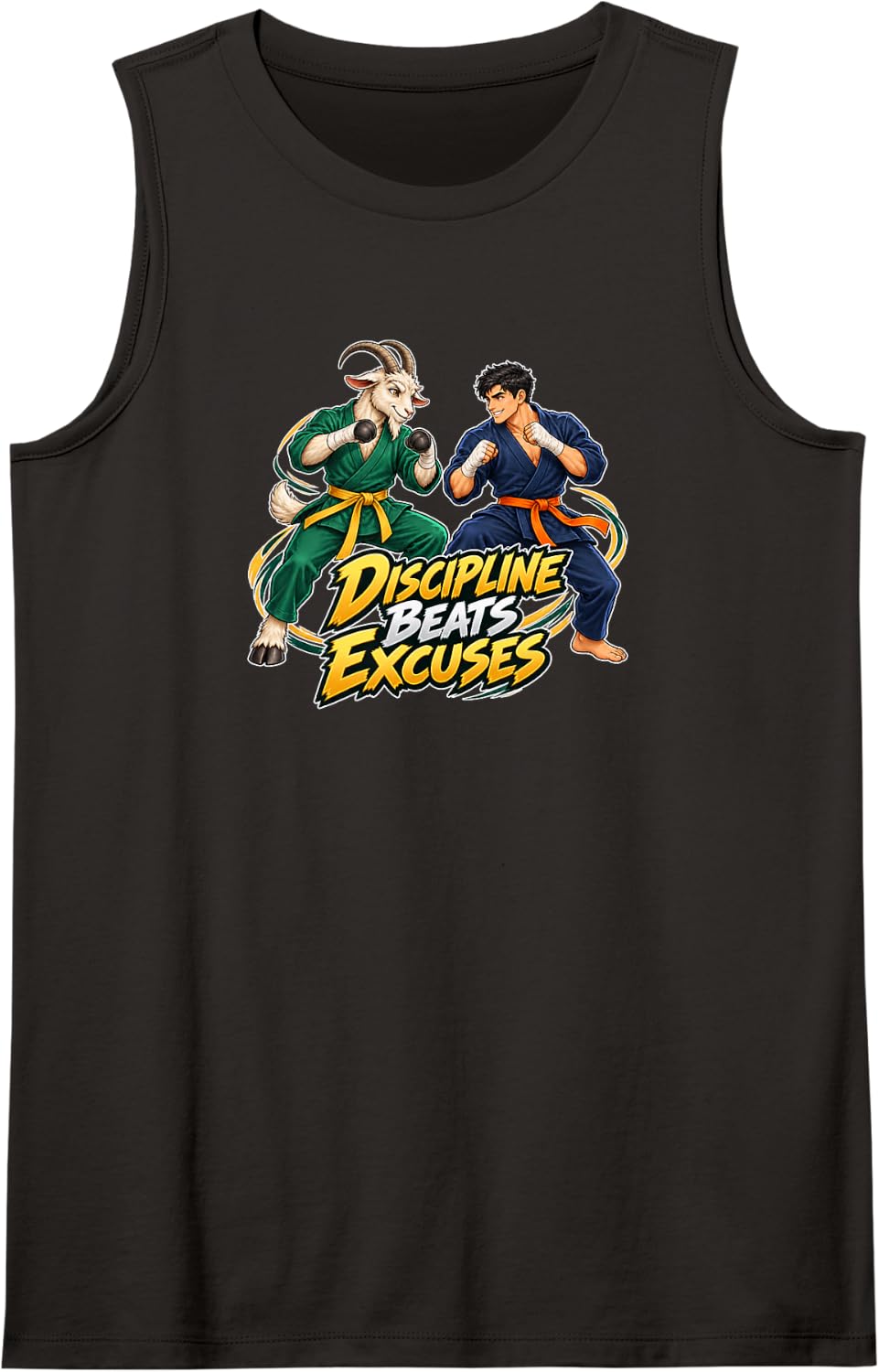 Goat Karate Discipline Anime Martial Arts Motivation Sleeveless Tank Top - Black