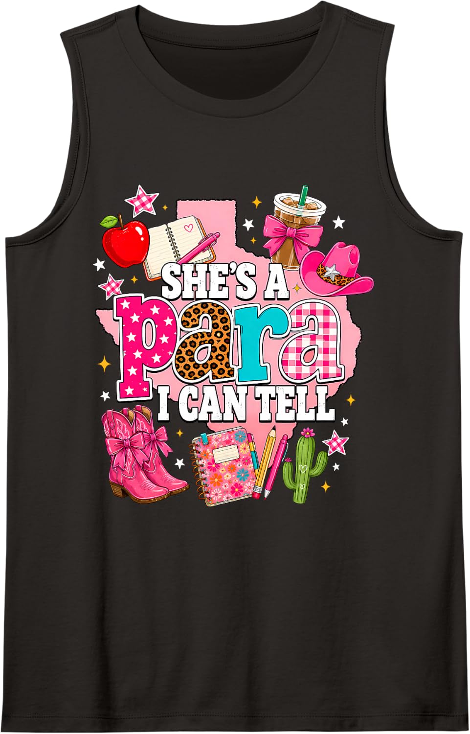 She’s A para I Can Tell Texas Cowgirl Western School Teacher Sleeveless Tank Top - Black