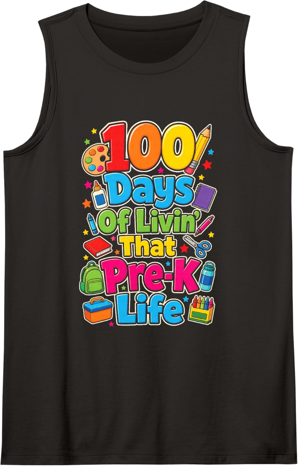 100 Days of Livin' that Pre-K Life Preschool Kids Sleeveless Tank Top - Black