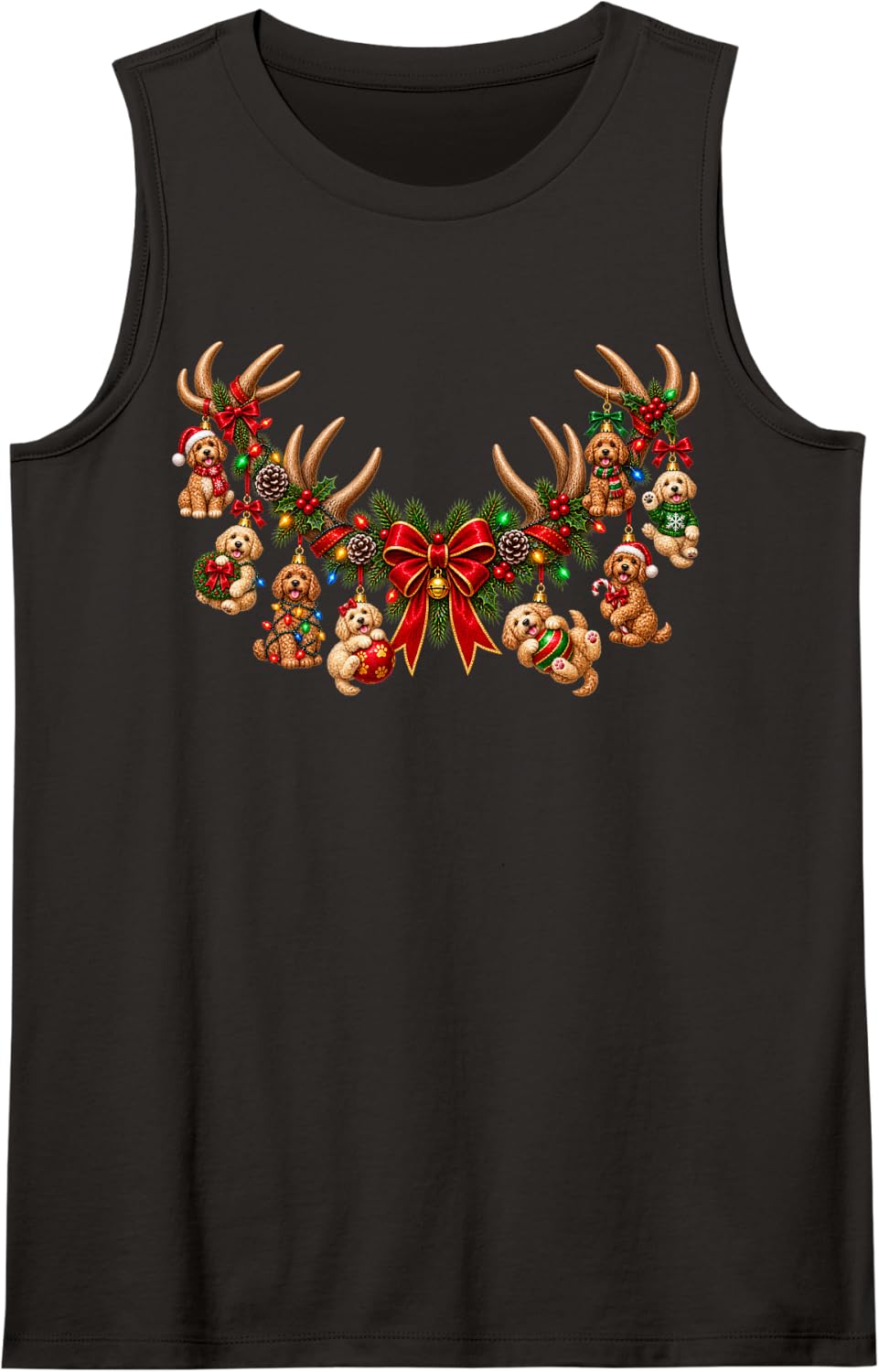 Goldendoodle Golden Doodle Christmas Tree Ornaments Reindeer Tank Top - Black