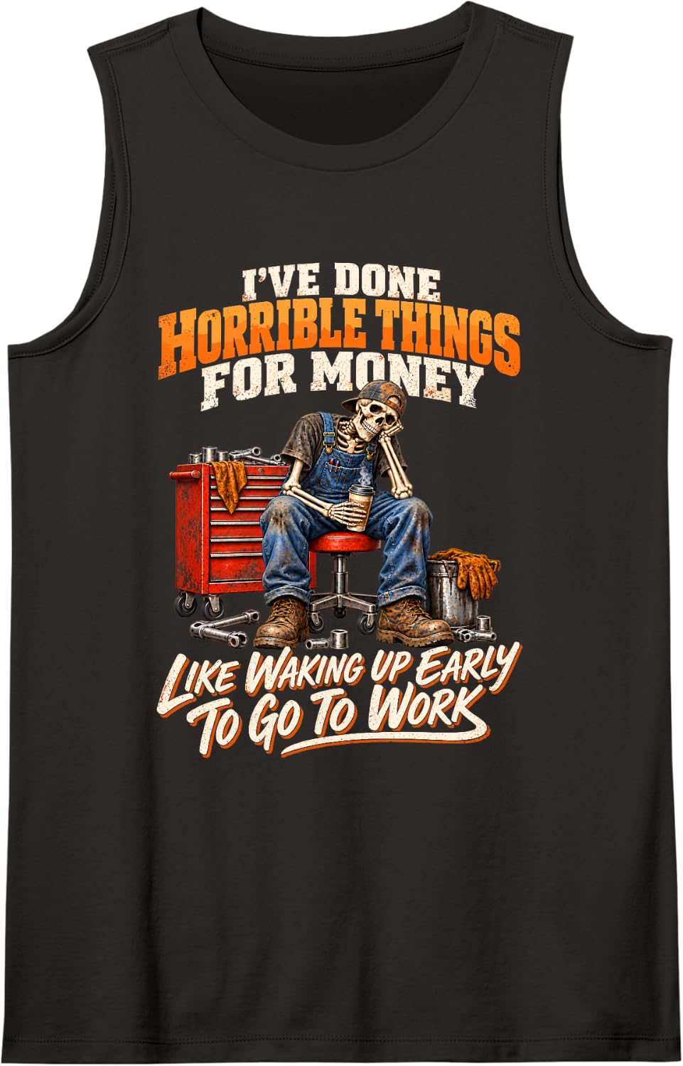Mechanic Skeleton Outfit Garage Workwear Auto Repair Life Sleeveless Tank Top - Black