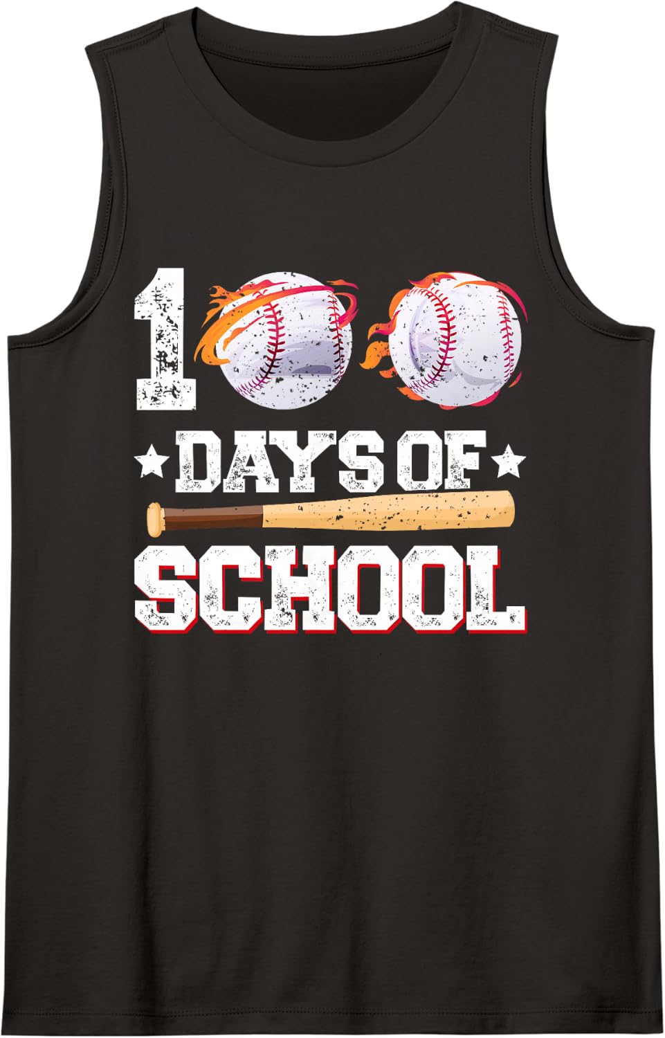 100 Days of School Baseball 100 Days Smarter Boys Student Sleeveless Tank Top - Black