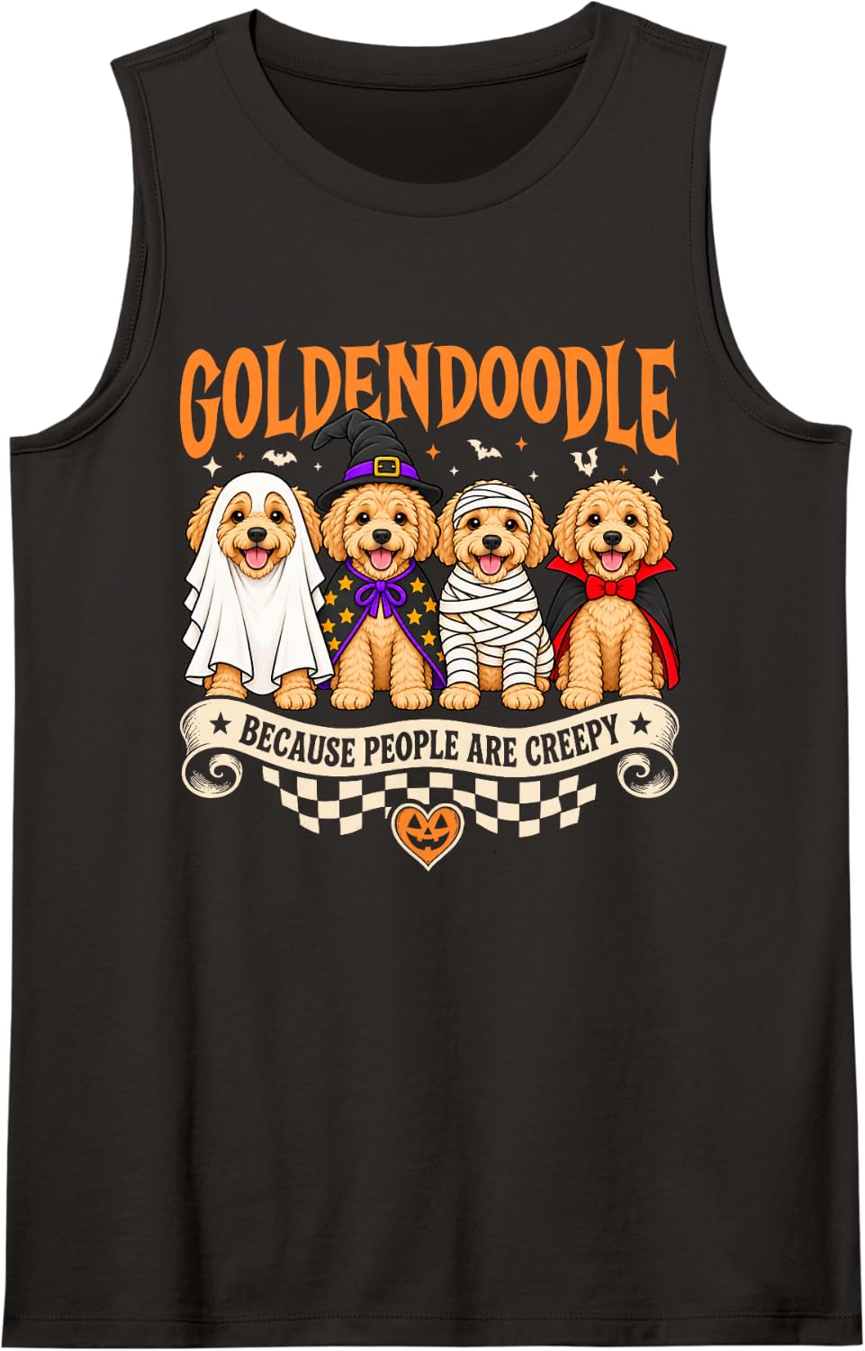 Goldendoodle Because People are Creepy Dog Halloween Costume Sleeveless Tank Top - Black