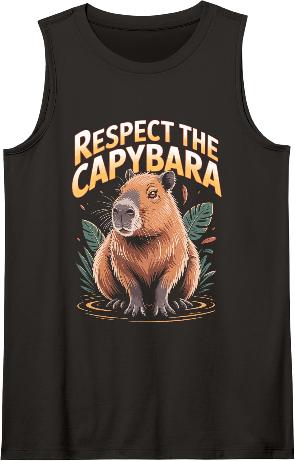 Respect The Capybara Funny Animal Meme Sleeveless Tank Top - Black