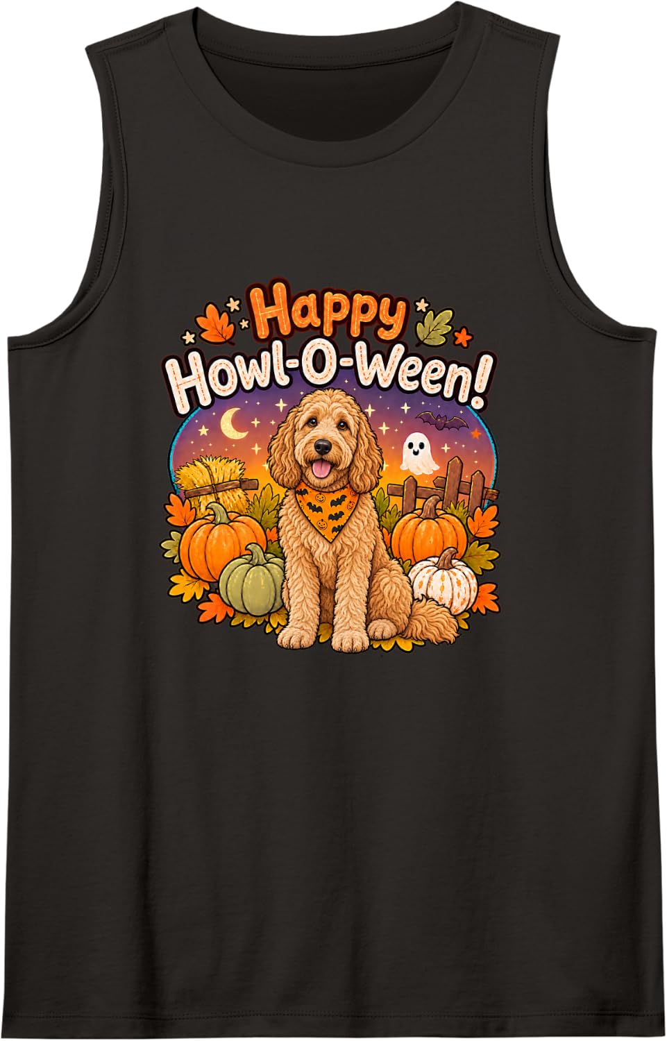 Kids Halloween Howl O Ween Goldendoodle Doodle Dog Lover Sleeveless Tank Top - Black