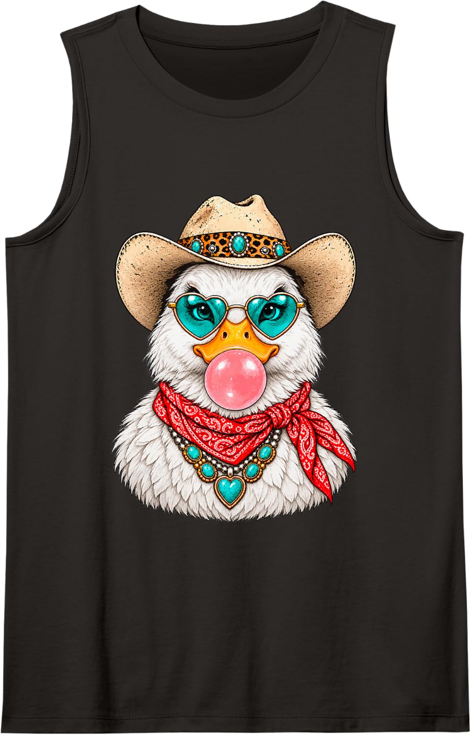 Glam Goose with Cowboy Hat and Bubblegum Western Animal Sleeveless Tank Top - Black